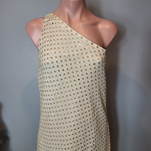 Dash and Dot Mirror Sequin Dress Fringe 1920s Gilded Gold Holiday Wedding New - Picture 11 of 11